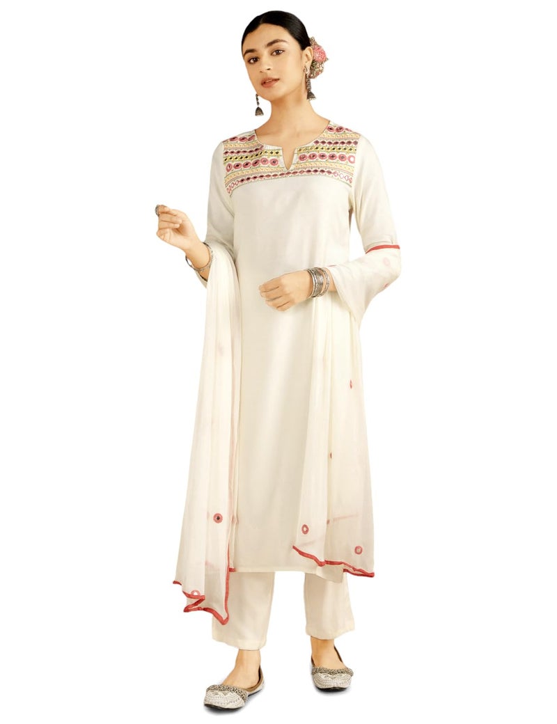 Kaari Women Rayon Staple Staple 7525 Kurta Set (KAAAW24WSKD-92030_Frangipani Cream? _2XL) - Image 4