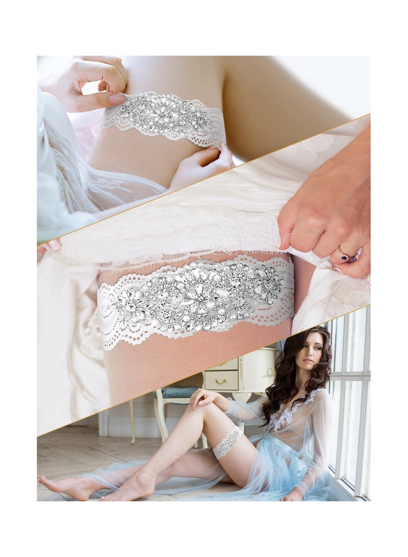 Bling Crystal Wedding Garters, with Non-Slip Silicone, Stretch Lace Bridal Garter for Bride, Wedding Garter Elasticated, Soft Lace Garter, Bridal Wedding Accessories, Bride to be Gifts - Image 3