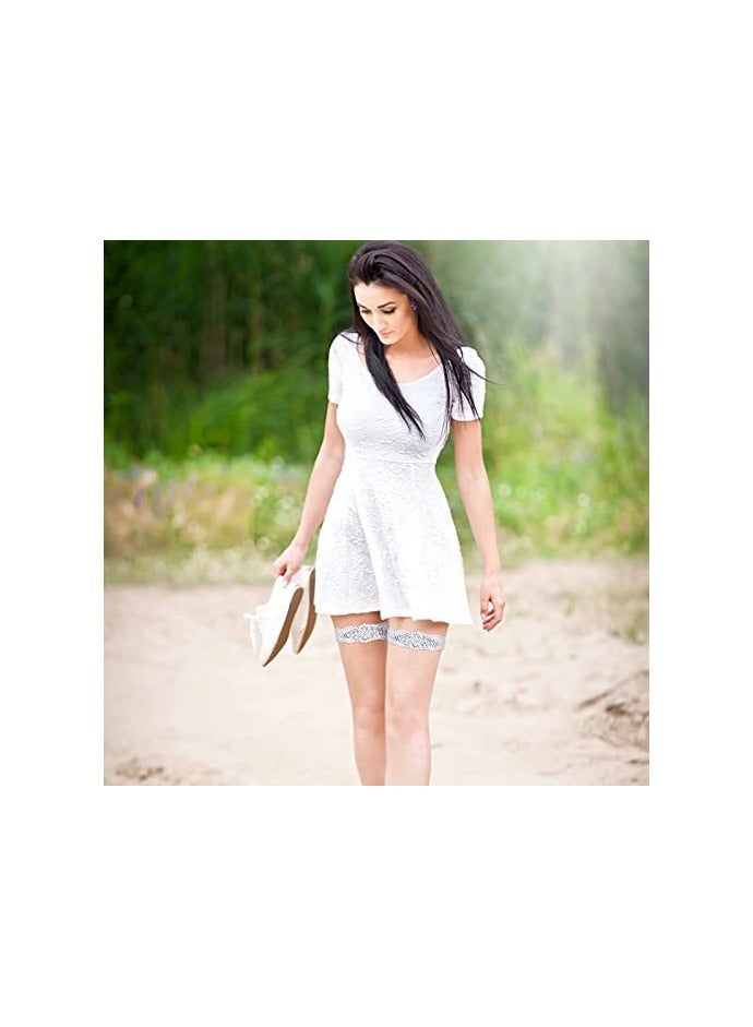 Bling Crystal Wedding Garters, with Non-Slip Silicone, Stretch Lace Bridal Garter for Bride, Wedding Garter Elasticated, Soft Lace Garter, Bridal Wedding Accessories, Bride to be Gifts - Image 4