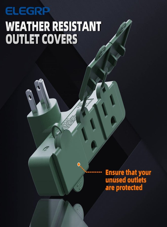 ELEGRP 3-Prong Weatherproof 3-Outlet Extender Adapter, Heavy Duty Triple Grounding Outlet Power Extender with Dust-proof Cover, Indoor/Outdoor Use, ETL Listed, 1 Pack, Green - Image 3