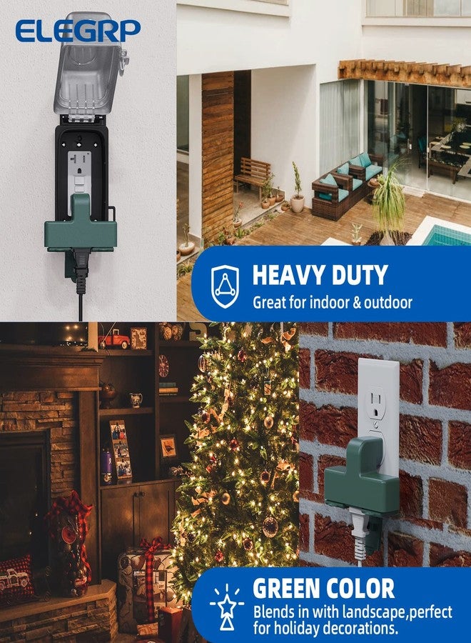 ELEGRP 3-Prong Weatherproof 3-Outlet Extender Adapter, Heavy Duty Triple Grounding Outlet Power Extender with Dust-proof Cover, Indoor/Outdoor Use, ETL Listed, 1 Pack, Green - Image 4