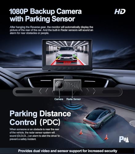 Seventour 1080P Backup Camera with Backup Sensors Parking Distance Control PDC System Back up Camera Waterproof Clear Night Vision Rear View Camera with 7 Monitor for CarsTruckSUVRVVanTrailer - Image 3