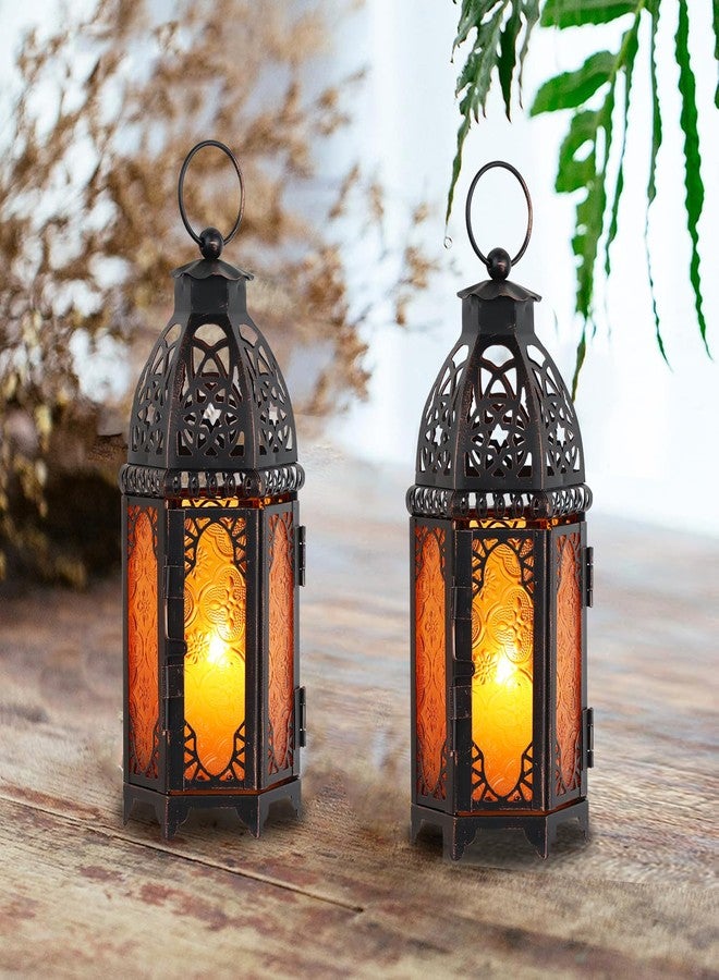 DECORKEY Set of 2 Moroccan Lanterns Decoration Indoor and Outdoor Use, 35 cm Medium Vintage Metal Hanging and Table Top Candle Holder Decor, Halloween Christmas Ramadan Decorations for Home - Image 5