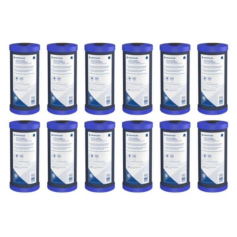 Pentek Pentair Pentek CFBPlus10BB Big Blue Carbon Water Filter 10Inch Whole House Fibredyne Modified Molded Carbon Block Replacement Cartridge 10 x 45 510 Micron Pack of 12
