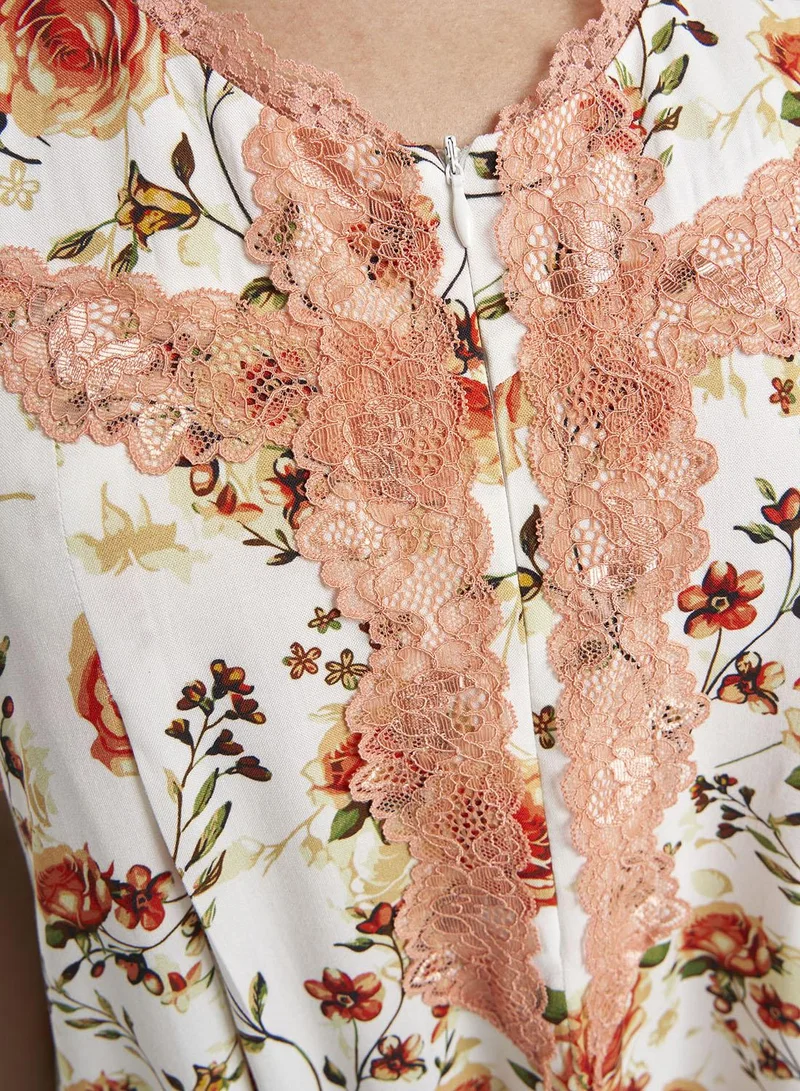Kashkha  Rust Floral Print Rayon Mini Nightwear Dress (CNH485) for Women | Best Price UAE