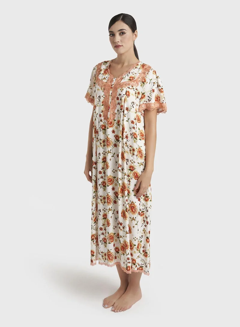 Kashkha  Rust Floral Print Rayon Mini Nightwear Dress (CNH485) for Women | Best Price UAE