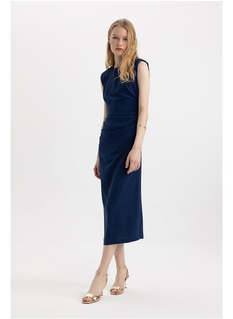 Woman Smart Casual Bodycon Round Collar Short Sleeve Woven Dress