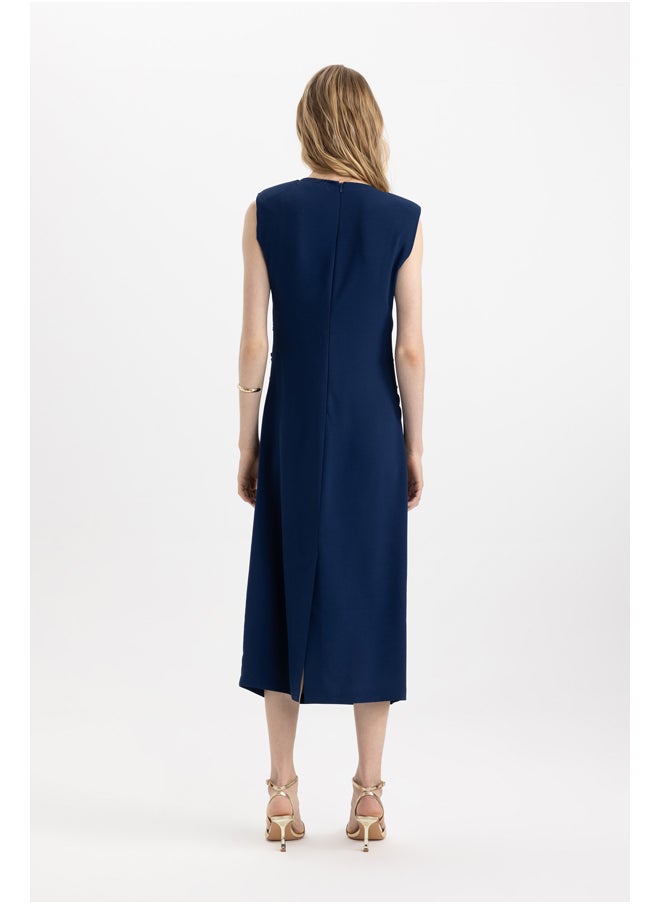 Woman Smart Casual Bodycon Round Collar Short Sleeve Woven Dress