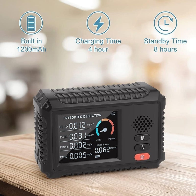 كاست ويف جهاز مراقبة جودة الهواء الداخلي، كاشف محمول لـ HCHO وTVOC وPM2.5 وPM10 مع عرض البيانات في الوقت الفعلي، جهاز اختبار هواء رقمي متعدد الوظائف للمنزل والمكتب والمطبخ وغرفة النوم - Image 4