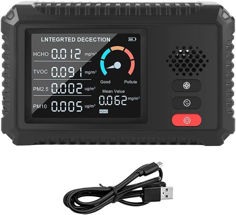 كاست ويف جهاز مراقبة جودة الهواء الداخلي، كاشف محمول لـ HCHO وTVOC وPM2.5 وPM10 مع عرض البيانات في الوقت الفعلي، جهاز اختبار هواء رقمي متعدد الوظائف للمنزل والمكتب والمطبخ وغرفة النوم - Image 1