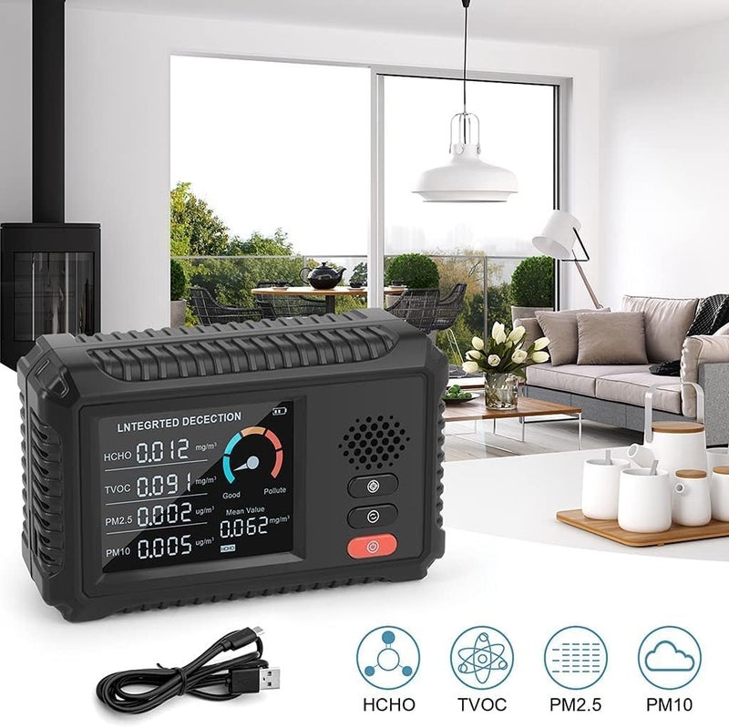 كاست ويف جهاز مراقبة جودة الهواء الداخلي، كاشف محمول لـ HCHO وTVOC وPM2.5 وPM10 مع عرض البيانات في الوقت الفعلي، جهاز اختبار هواء رقمي متعدد الوظائف للمنزل والمكتب والمطبخ وغرفة النوم - Image 3