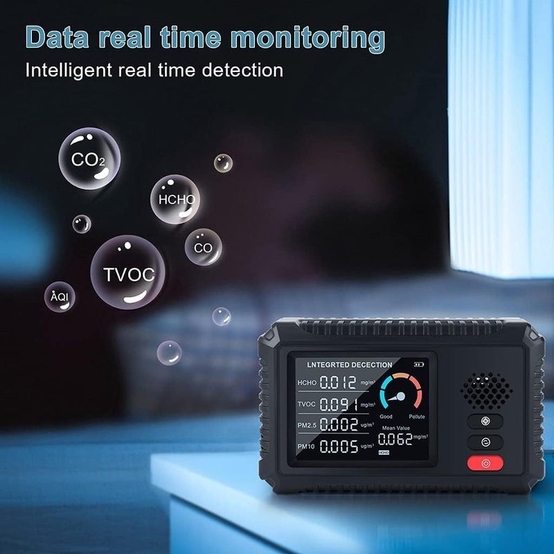 كاست ويف جهاز مراقبة جودة الهواء الداخلي، كاشف محمول لـ HCHO وTVOC وPM2.5 وPM10 مع عرض البيانات في الوقت الفعلي، جهاز اختبار هواء رقمي متعدد الوظائف للمنزل والمكتب والمطبخ وغرفة النوم - Image 2