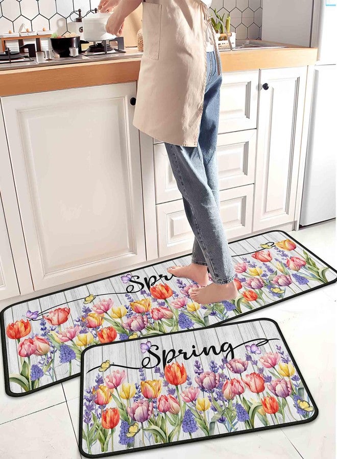 kukli kitchen Spring Decorative Kitchen Rugs Set of 2, Seasonal Floral Home Decor Non-Slip Floor Mat, Holiday Kitchen Decorations 17"x47"+17"x30" - Image 1