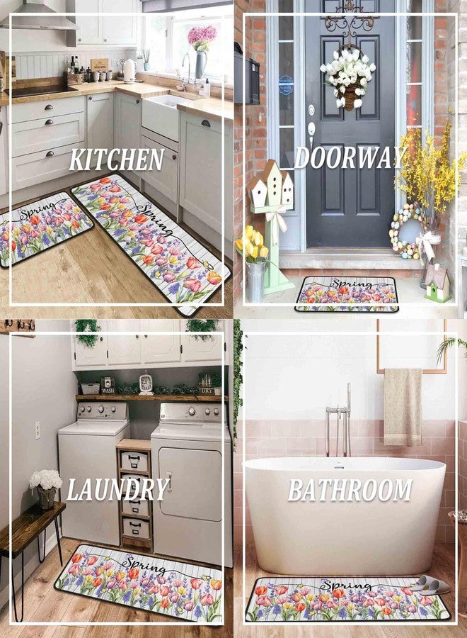 kukli kitchen Spring Decorative Kitchen Rugs Set of 2, Seasonal Floral Home Decor Non-Slip Floor Mat, Holiday Kitchen Decorations 17"x47"+17"x30" - Image 5