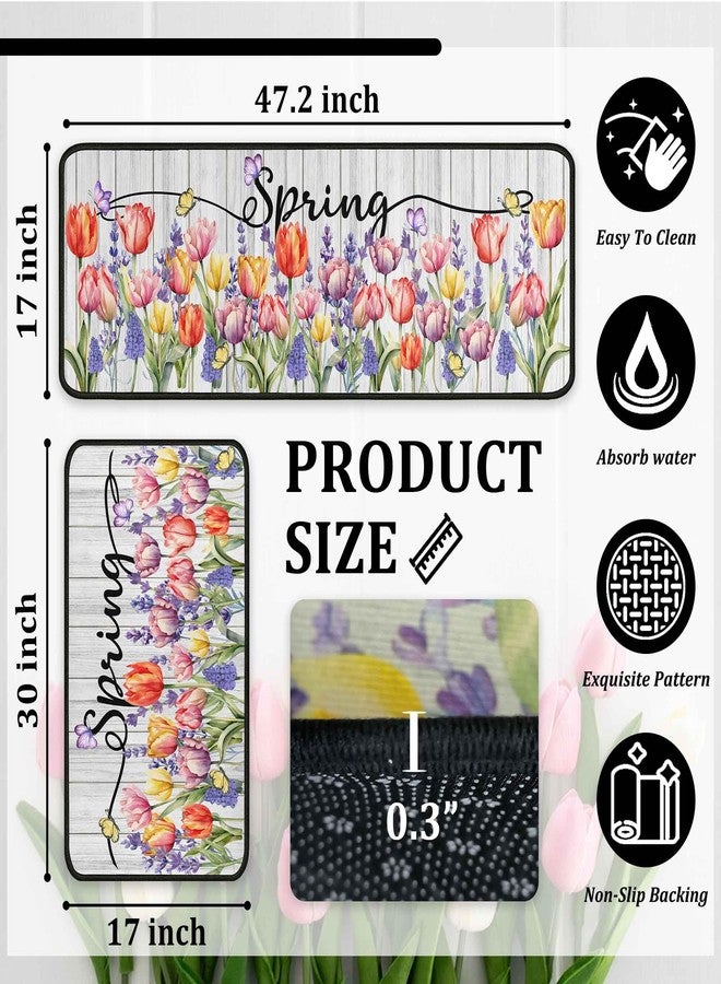 kukli kitchen Spring Decorative Kitchen Rugs Set of 2, Seasonal Floral Home Decor Non-Slip Floor Mat, Holiday Kitchen Decorations 17"x47"+17"x30" - Image 2