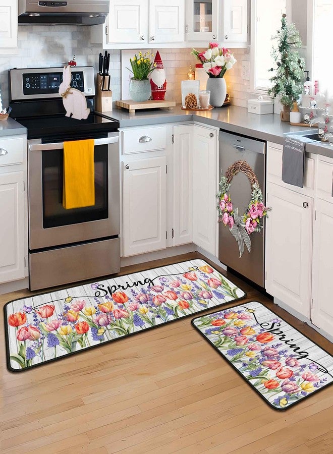 kukli kitchen Spring Decorative Kitchen Rugs Set of 2, Seasonal Floral Home Decor Non-Slip Floor Mat, Holiday Kitchen Decorations 17"x47"+17"x30" - Image 3