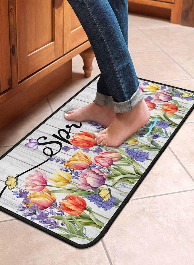 kukli kitchen Spring Decorative Kitchen Rugs Set of 2, Seasonal Floral Home Decor Non-Slip Floor Mat, Holiday Kitchen Decorations 17"x47"+17"x30" - Image 4