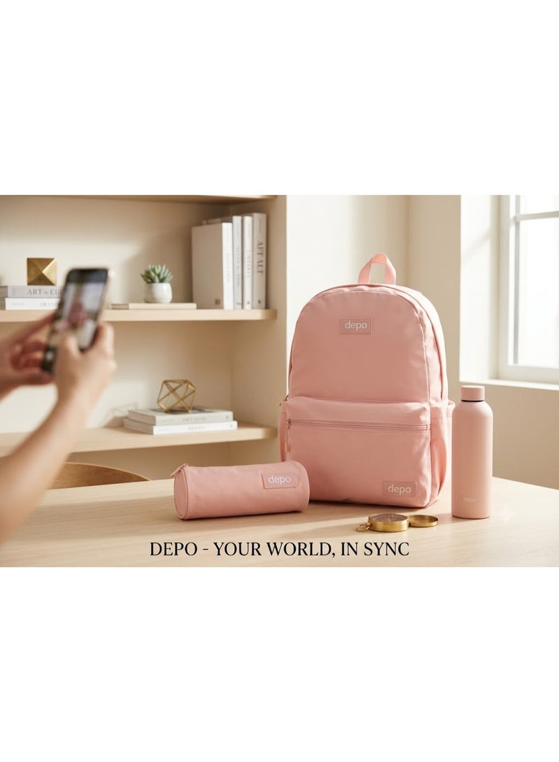Depo 3-Piece Backpack Set with Pencil Case & Water Bottle – Lightweight School Backpack for Kids, Teens & Everyday Use – Pastel Pink - Image 1