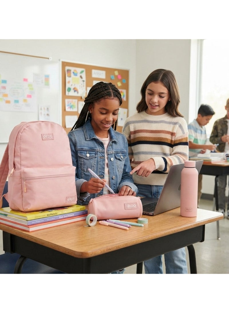 Depo 3-Piece Backpack Set with Pencil Case & Water Bottle – Lightweight School Backpack for Kids, Teens & Everyday Use – Pastel Pink - Image 4