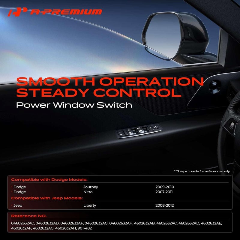 A-Premium Power Master Window Switch Compatible with Jeep & Dodge Models - Liberty 2008-2012, Journey 2009-2010, Nitro 2007-2011 - 8+13 Pins - Front Driver - Replace# 4602632AH, 4602632AB, 04602632AC - Image 2
