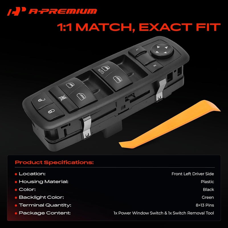A-Premium Power Master Window Switch Compatible with Jeep & Dodge Models - Liberty 2008-2012, Journey 2009-2010, Nitro 2007-2011 - 8+13 Pins - Front Driver - Replace# 4602632AH, 4602632AB, 04602632AC - Image 3