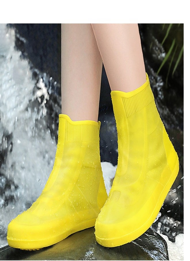 Loquat - Children's Mid Tube Rain Boot Cover  Yellow - Image 1