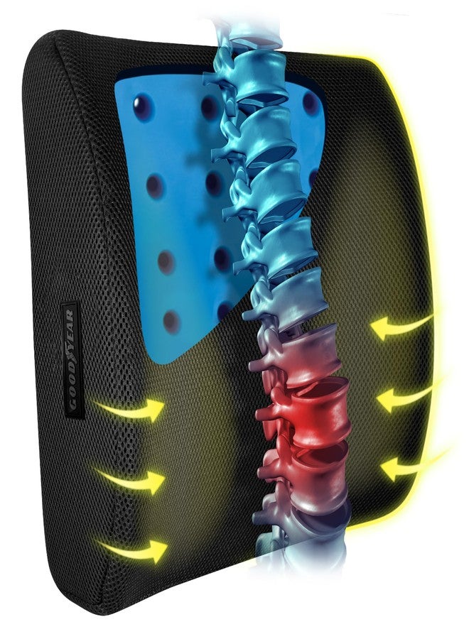 Goodyear Lumbar Support Car Seat Cushion with Cooling Gel - Accessories for Driving - Memory Foam Car Seat Lumbar Support Pillows, Office Chairs Cushion, Ergonomic Back Support, Desk Accessories - Image 1