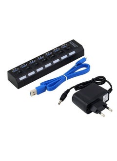 نيبمينينت موزع USB ب7 منافذ مع كابل طاقة الأسود / الأزرق 
