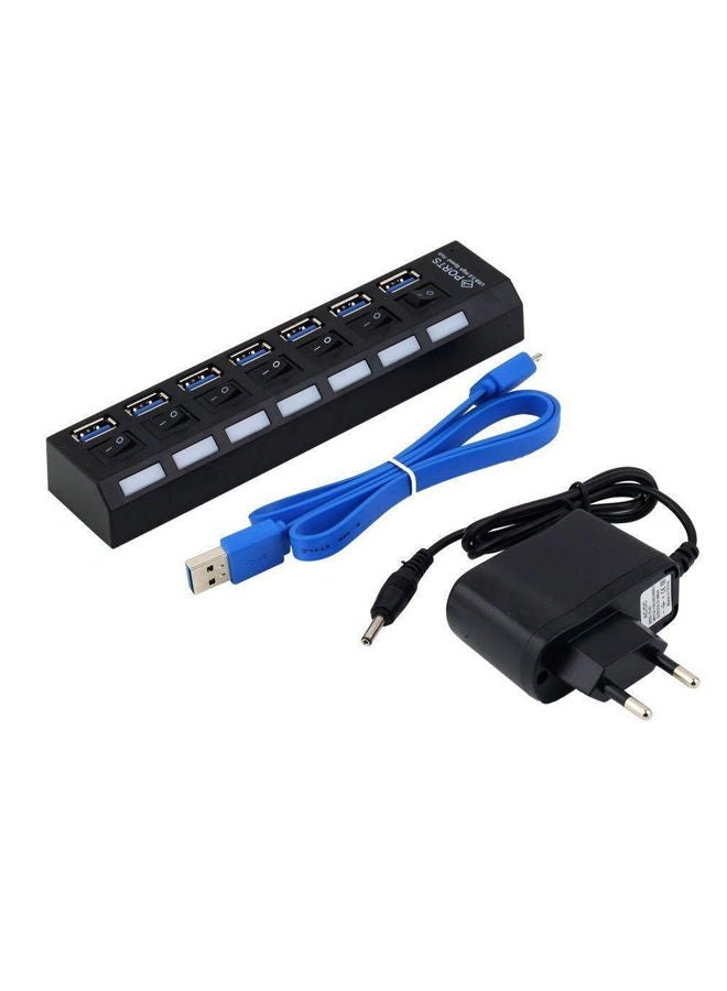 NIBEMINENT 7-Port USB Hub With Power Cable Black/Blue