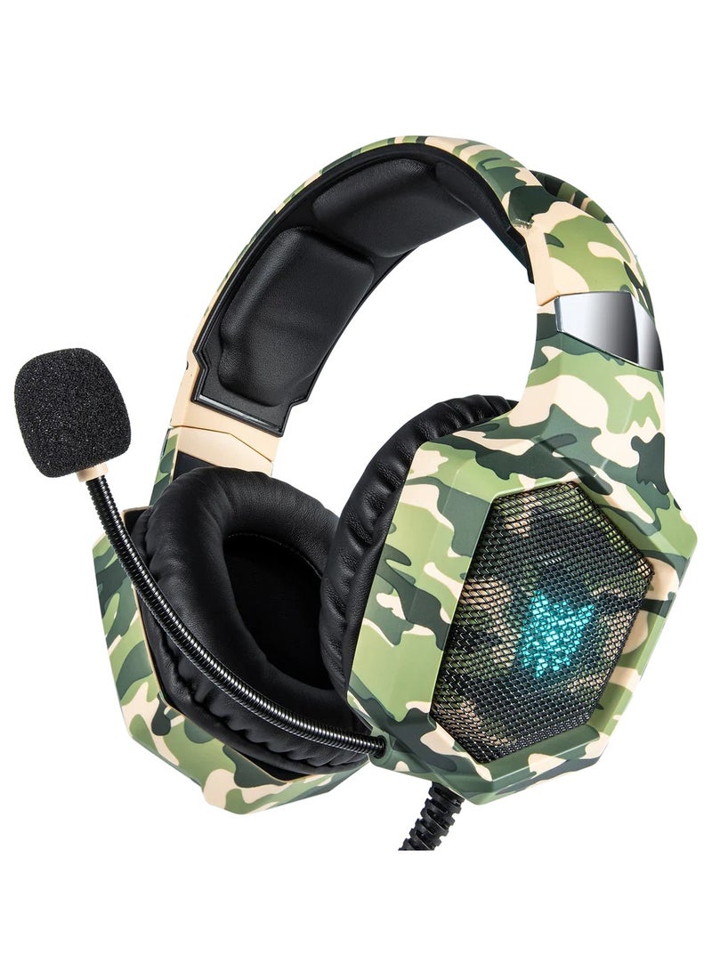 onikuma ONIKUMA K8 Stereo Gaming Headset with Mic and Controls for PC, PS4, Xbox and Mobiles (Camouflage Green)  - Image 1
