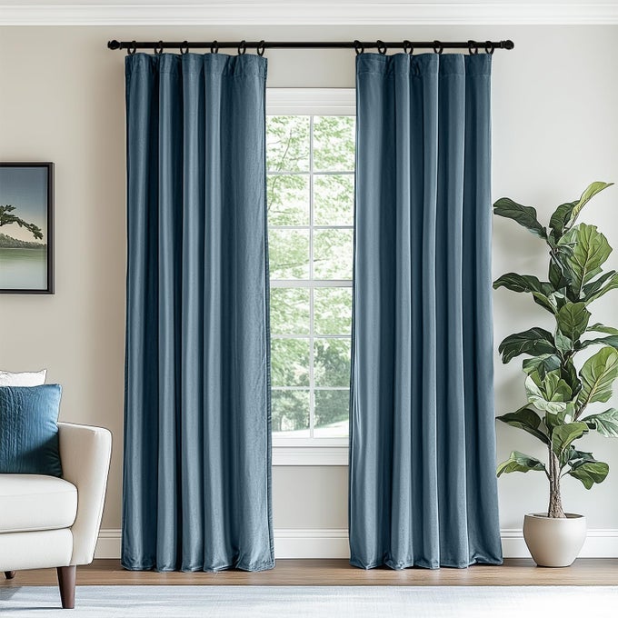 BLUE VELVET BLACKOUT CURTAIN THERMAL INSULATED CURTAIN FOR BEDROOM LIVING ROOM DARKENING PRIVACY DRAPES NOISE REDUCING VELVET CURTAIN ROD POCKET 96 INCH LONG CURTAIN 1 PANEL DARK SLATE