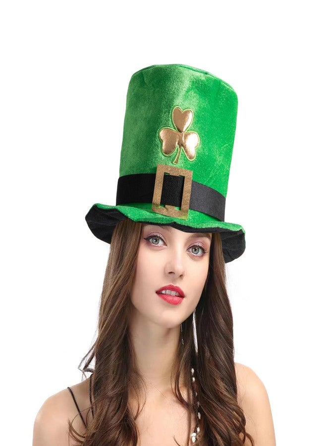 Yilistore St Patrick's Day Green Top Hat,Velvet Green Shamrock Hat, Irish Leprechaun Plush Hat for Women Men Party Favors (Green Black) - Image 3
