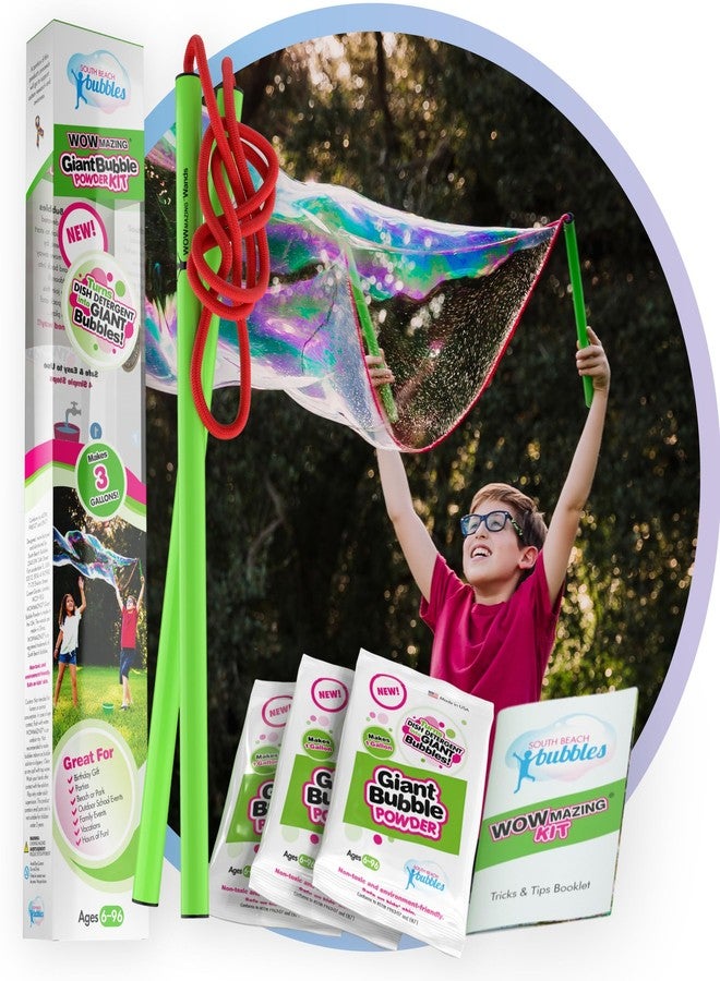 WOWmazing Giant Bubble Powder Kit: Include Large Bubble Wand and 3 Packet of Big Bubble Powder (Makes 3 Gallons) | Outdoor Toy for Kids, Boys, Girls | Powder Made in USA - Image 1