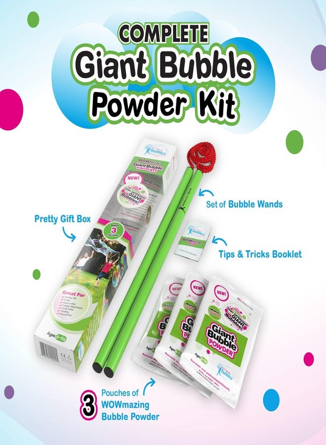 WOWmazing Giant Bubble Powder Kit: Include Large Bubble Wand and 3 Packet of Big Bubble Powder (Makes 3 Gallons) | Outdoor Toy for Kids, Boys, Girls | Powder Made in USA - Image 2