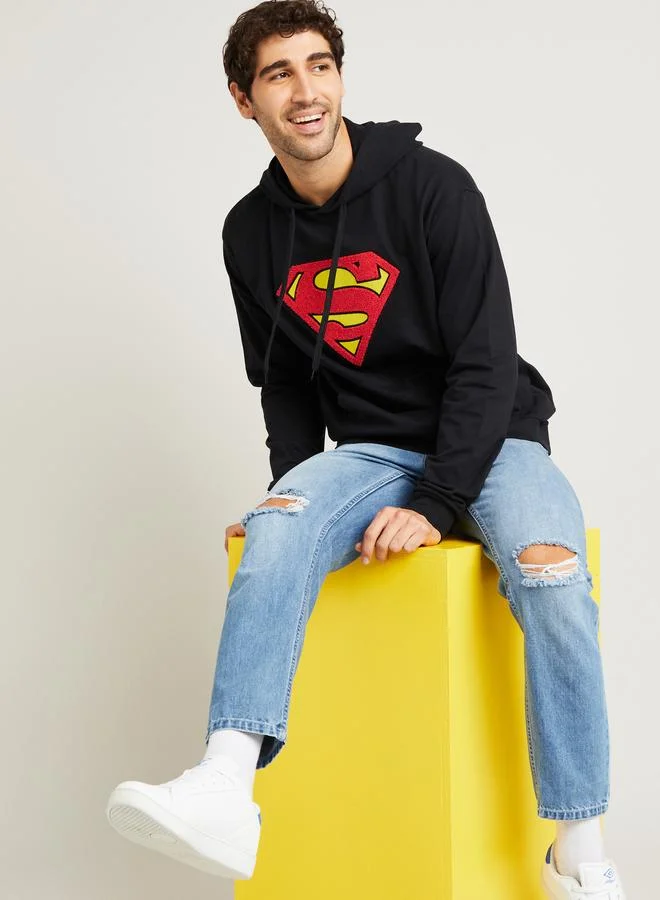 صن بيرن باي ستايلي Superman Embroidered Detail Hoodie with Front Pocket