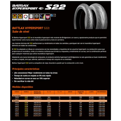 Bridgestone إطار بريدجستون باتلاكس هايبرسبورت S22 الأمامي (120/70ZR-17) - Image 4