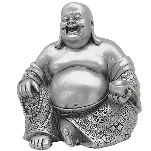 Bellaa 25761 Happy Laughing Buddha Hotei Feng Shui for Money Wealths Zen Chinese Buddhist Monk Budai Luck Happiness Budaishi Silver 6" Inches - Image 1