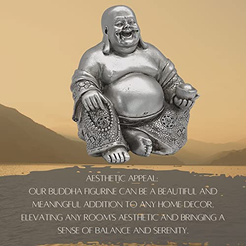 Bellaa 25761 Happy Laughing Buddha Hotei Feng Shui for Money Wealths Zen Chinese Buddhist Monk Budai Luck Happiness Budaishi Silver 6" Inches - Image 3