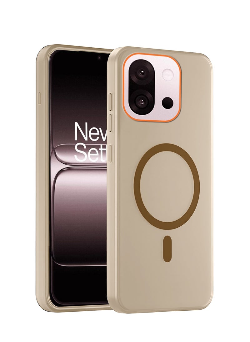 دبليو تيك غطاء حقيبة بحواف كاميرا مرتفعة أنيق لهاتف OnePlus 13T 5G 2025 هجين شفاف مع شحن مغناطيسي ماغسيف (MCMPMN) - بني - Image 1