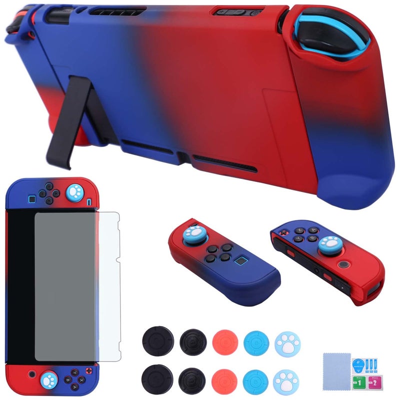 COMCOOL Dockable Case for Nintendo Switch - COMCOOL 3 in 1 Protective Cover Case for Nintendo Switch and Joy-Con Controller with Screen Protector - Red Blue - Image 1