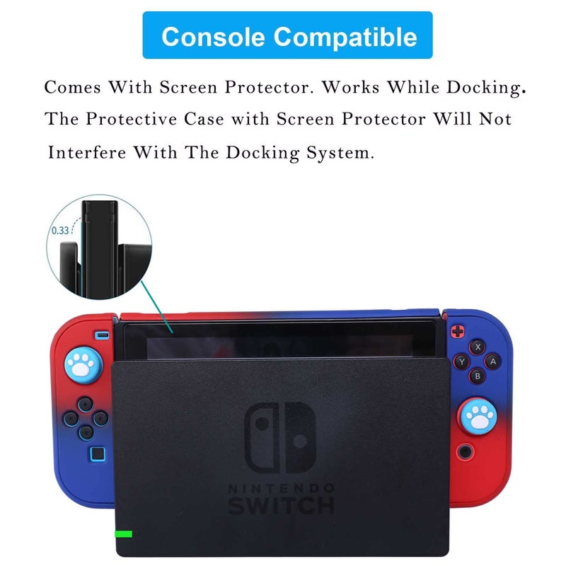 COMCOOL Dockable Case for Nintendo Switch - COMCOOL 3 in 1 Protective Cover Case for Nintendo Switch and Joy-Con Controller with Screen Protector - Red Blue - Image 2