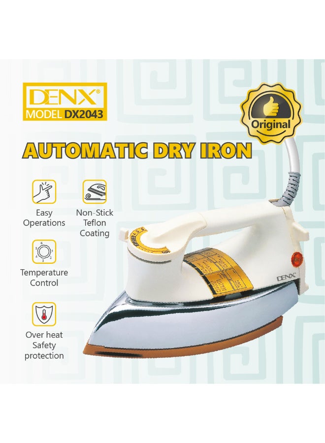 Denx Automatic Dry Iron – 1000W Power with Golden Non-Stick Teflon Soleplate - Image 3