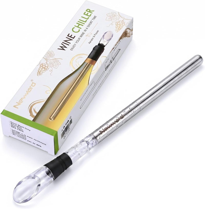 Newward Wine Chiller, 3-in-1 Stainless Steel Wine Bottle Cooler Stick - Rapid Iceless Wine Chilling Rod with Aerator and Pourer - The Best Wine Accessories Gift - Image 1