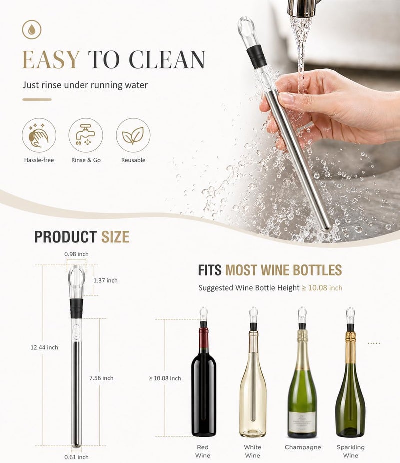Newward Wine Chiller, 3-in-1 Stainless Steel Wine Bottle Cooler Stick - Rapid Iceless Wine Chilling Rod with Aerator and Pourer - The Best Wine Accessories Gift - Image 5