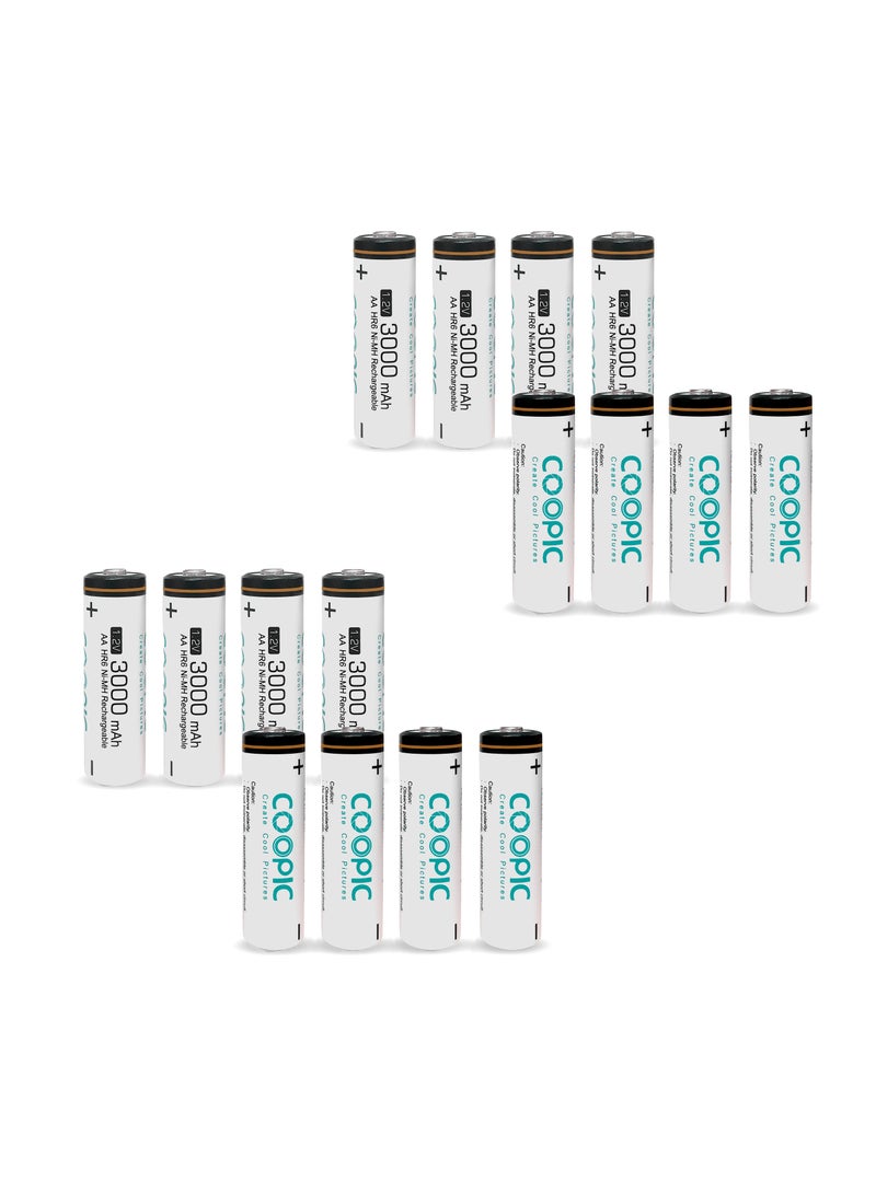COOPIC Create Cool Pictures 16pcs 3000mAh AA RH6 Ni-MH Pre-charged type Rechargeable Battery - Image 1