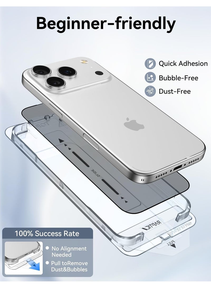 RAPTIC Air Glass [Privacy HD 2 Pack] iPhone 17 Pro MAX Full Coverage Screen Protector Tempered Glass with Easy Install Tray - Privacy - Image 3