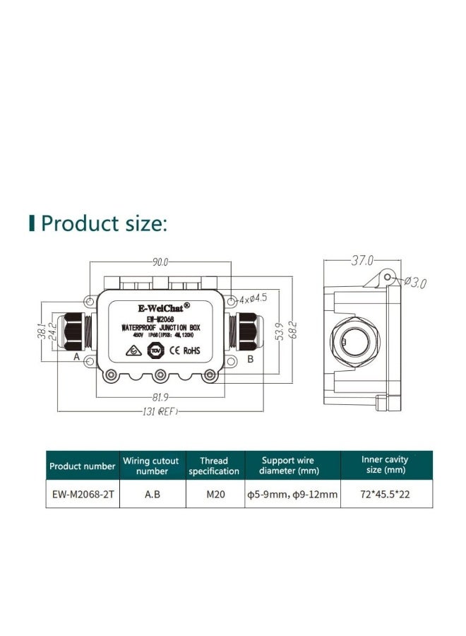 صندوق تقاطع خارجي مقاوم للماء IP68، موصل كابل م coaxial تحت الأرض 3 اتجاهات، صناديق كابلات طاقة خارجية 2 قطعة - Image 5