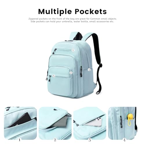 Lanola Basic Multi-Pocket Multipurpose Backpack Classical Water Resistant Student Bookbag For School Business Travel or Casual Daypack Backpacks For Men Women - Blue - Image 4