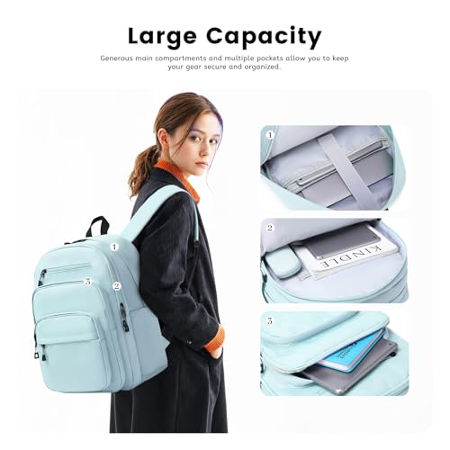 Lanola Basic Multi-Pocket Multipurpose Backpack Classical Water Resistant Student Bookbag For School Business Travel or Casual Daypack Backpacks For Men Women - Blue - Image 3