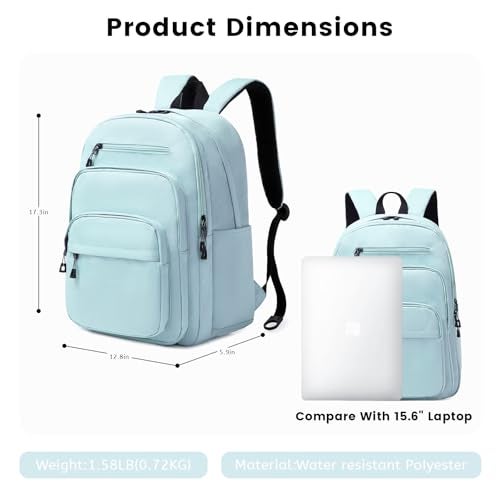 Lanola Basic Multi-Pocket Multipurpose Backpack Classical Water Resistant Student Bookbag For School Business Travel or Casual Daypack Backpacks For Men Women - Blue - Image 2